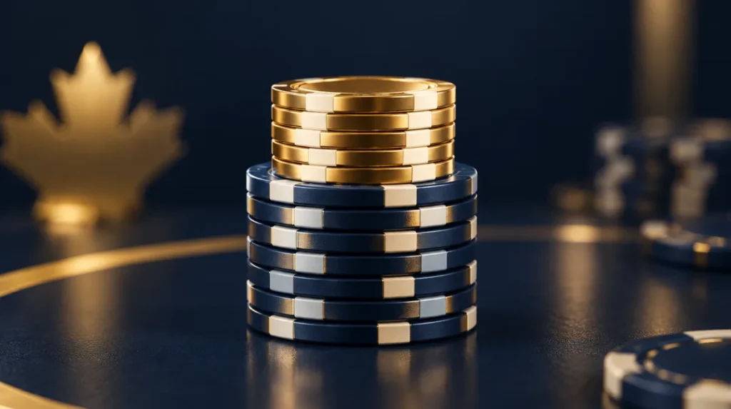 A stack of chips with a matching golden stack added on top as a bonus