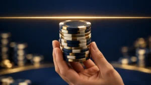 A chip stack held below a glowing golden limit line