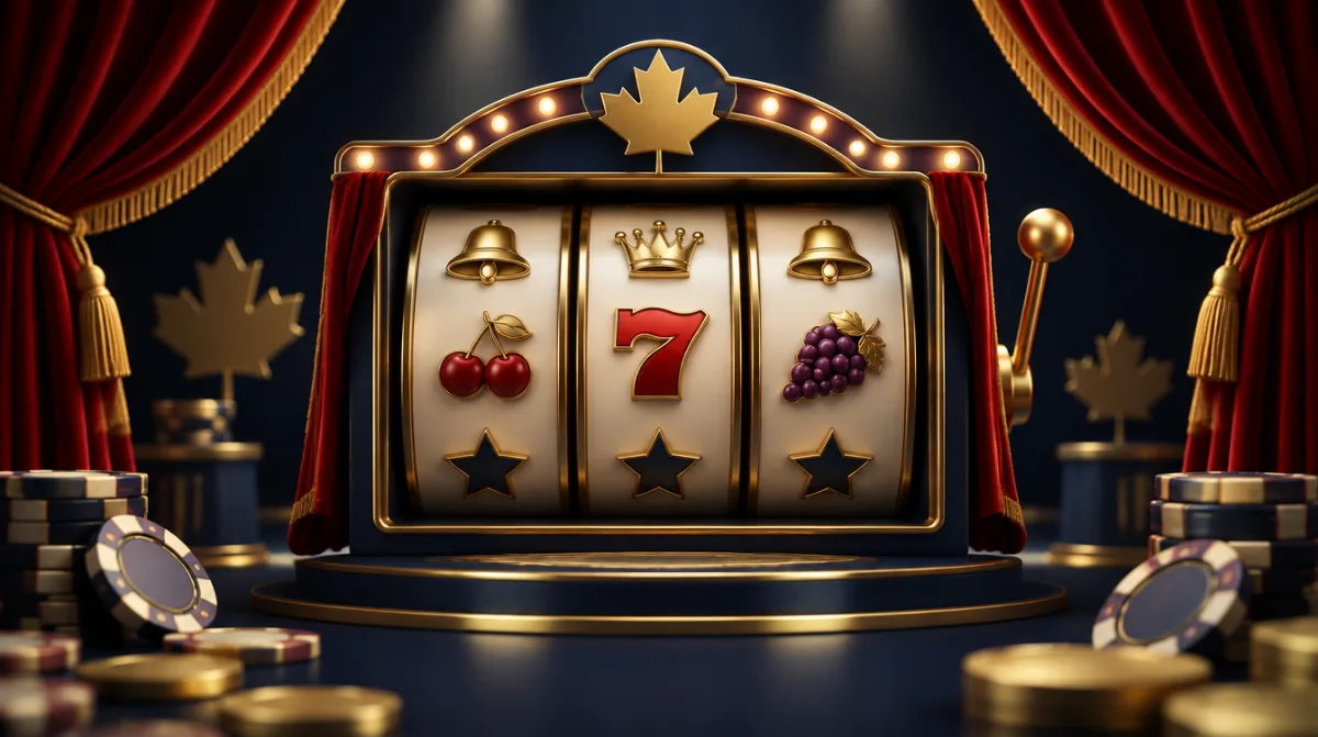 A slot screen framed like a cinema stage with velvet curtains