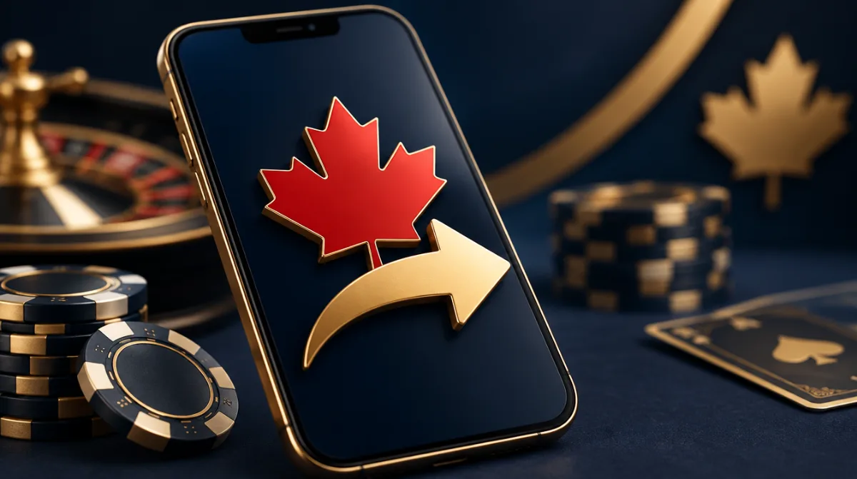 A smartphone with a transfer arrow and a red maple leaf