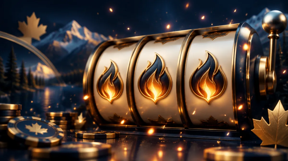 Slot reels with flame-like symbols and glowing embers