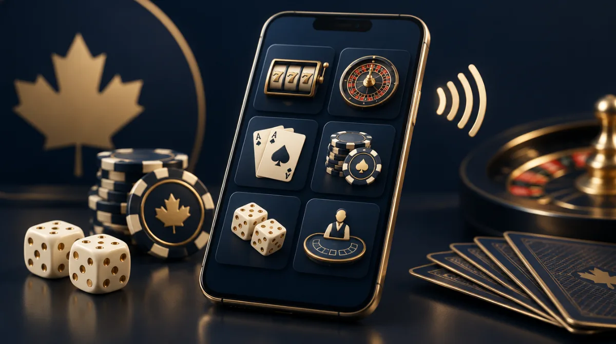 A smartphone with casino tiles and a contactless symbol