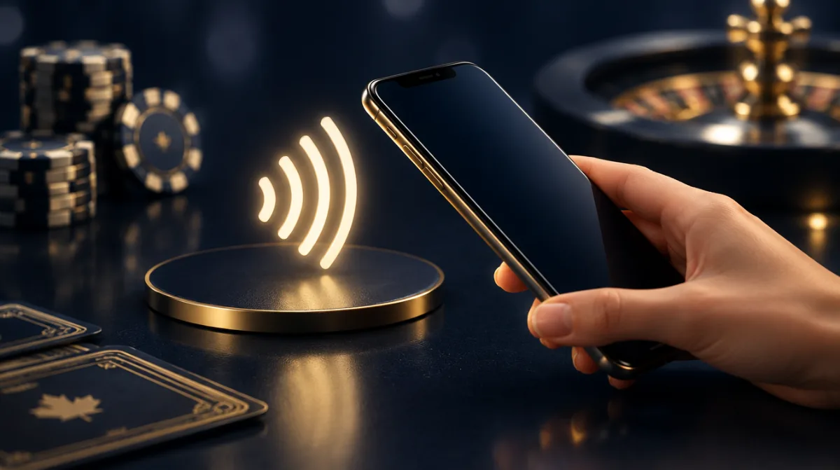 A smartphone tapping a contactless symbol made of light