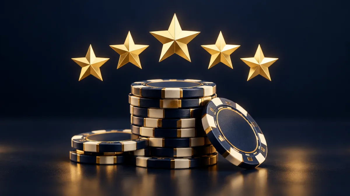 Five golden stars hovering over a stack of casino chips