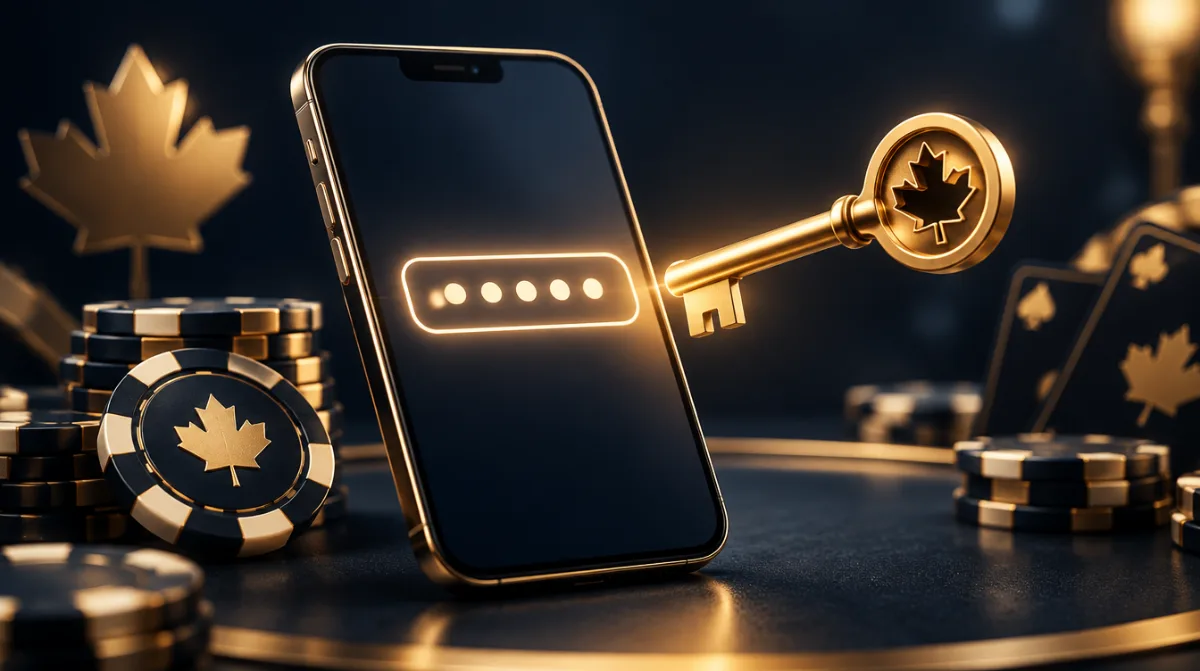 A smartphone with a glowing code entry field and a golden key