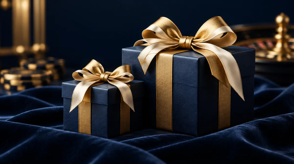 A gift box and a larger gift box side by side on velvet
