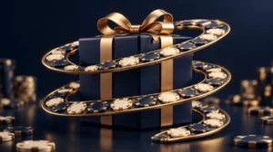 A running track made of chips looping several times around a gift box